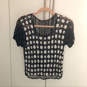 Crochet knitted crop top - Black/White